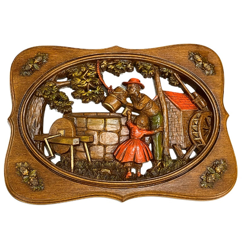 Vintage Burwood Products 3D Wall Plaque Wishing Well Cottage Mid Century 1970s