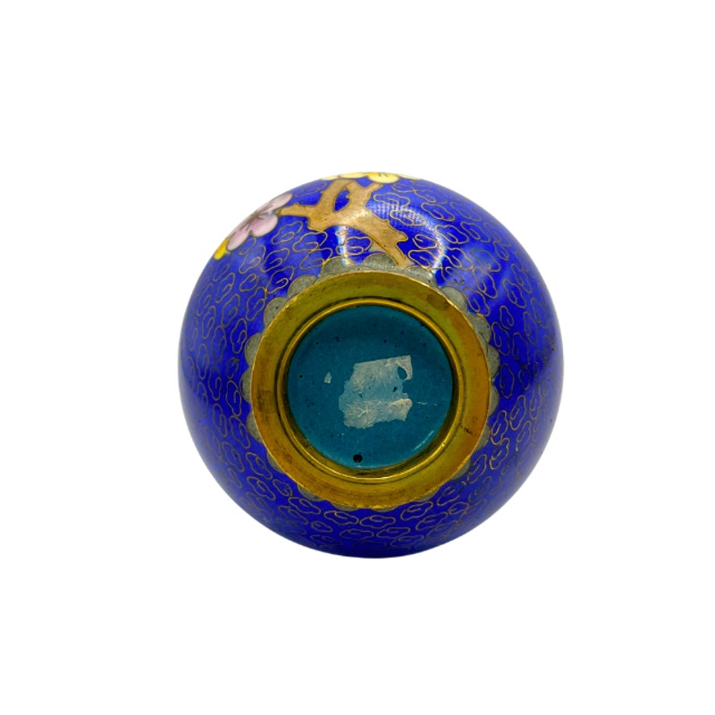 Vintage Cloisonne Miniature Vase Cobalt Blue Floral Bud Vase