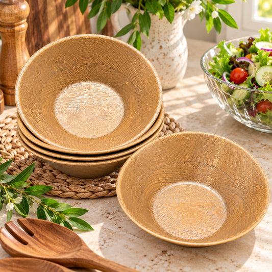 Vintage Thermo Serv Faux Wood Grain Plastic Salad Bowls Set of 4 1970s