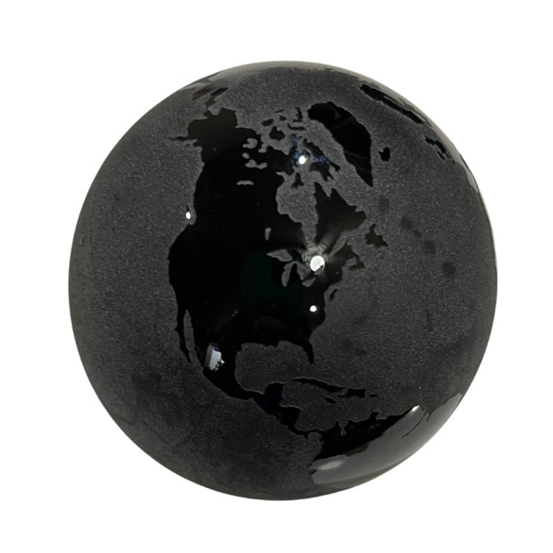 Ewegla Signed Art Glass Globe Paperweight Frosted Textured Black
