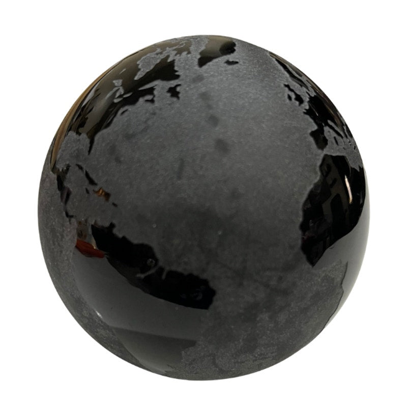 Ewegla Signed Art Glass Globe Paperweight Frosted Textured Black