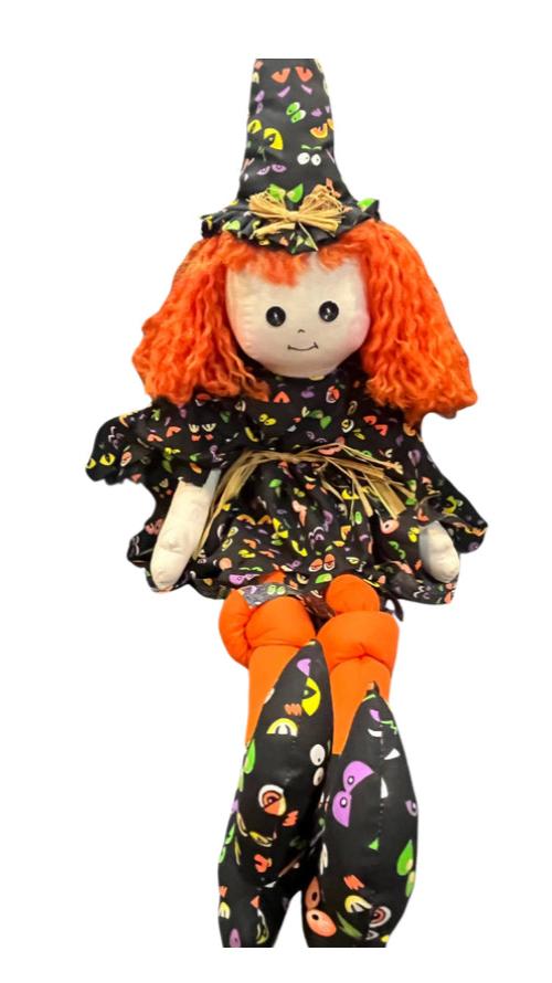 Handmade Vintage Sitting Witch  With Spooky Eyes Dress