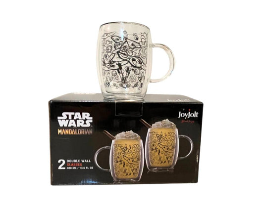 Star Wars Mandalorian JoyJolt Double Wall Glasses 13.5 FL OZ 2pk in Box Pre Owned Bot Used