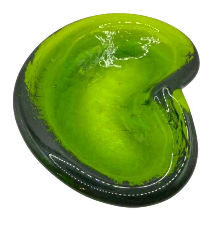 Vintage Blenko Avocado Green  Freeform Amoeba Bowl Kidney Bean Trinket Dish Ashtray Art Glass