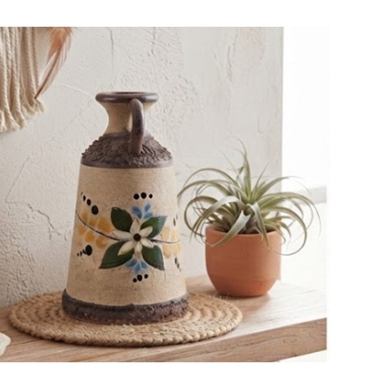 Vintage Tonala Mexican Pottery Taper Candle Lantern Folk Art Signed