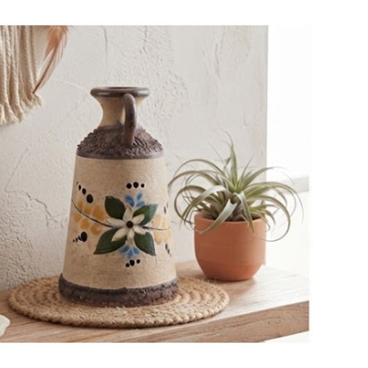 Vintage Tonala Mexican Pottery Taper Candle Lantern Folk Art Signed