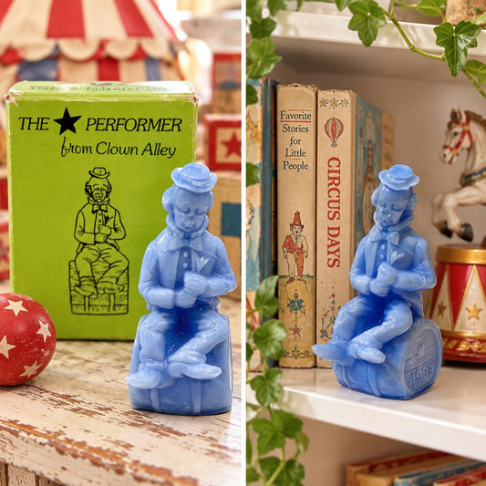Vintage Mosser Glass Von Clown Alley Blue Slag Figurine Original Box