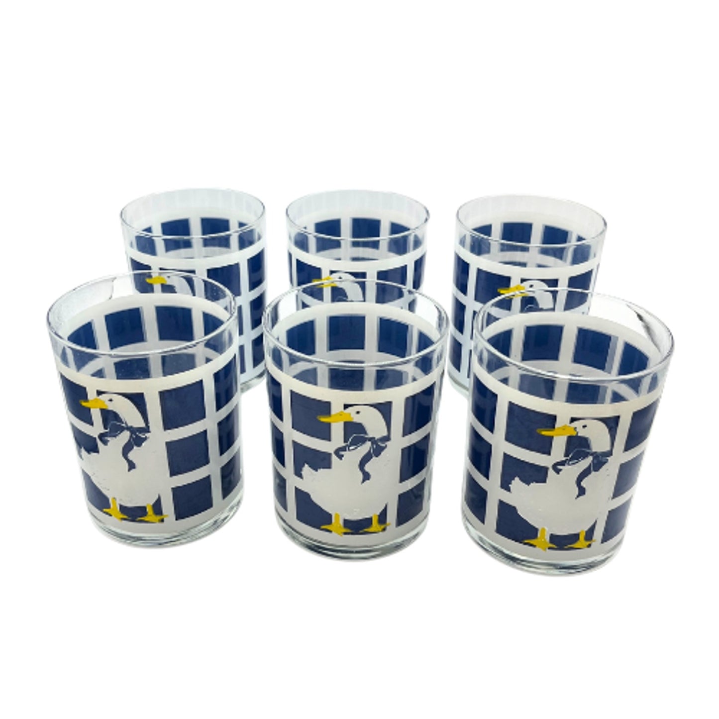Department 56 Blue Ribbon Geese Trellage Navy Blue Glasses Vintage Set of 6