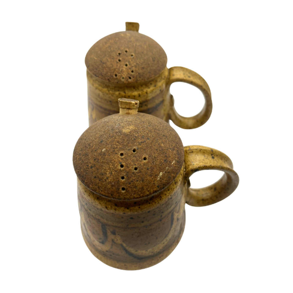 Vintage Signed Studio Pottery Salt and Pepper Shakers Sandstone Viking Style