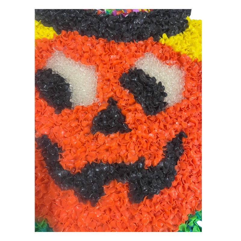 VTG Melted Plastic Popcorn Halloween Wall Hanging Jack-O-Lantern Witch Set of 2