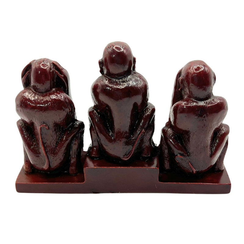Vintage Chinese Wise Monkeys Carved Cinnabar Lacquer Figural Desk Piece Figurine