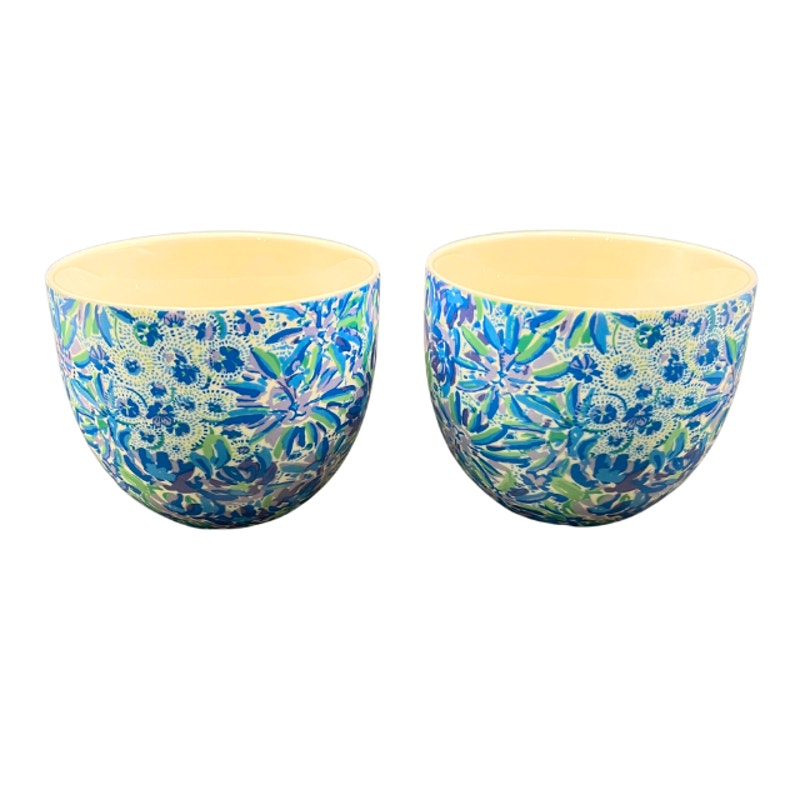 Lilly Pulitzer Ceramic Coffee Mugs Blue Floral High Maintenance Set of 2