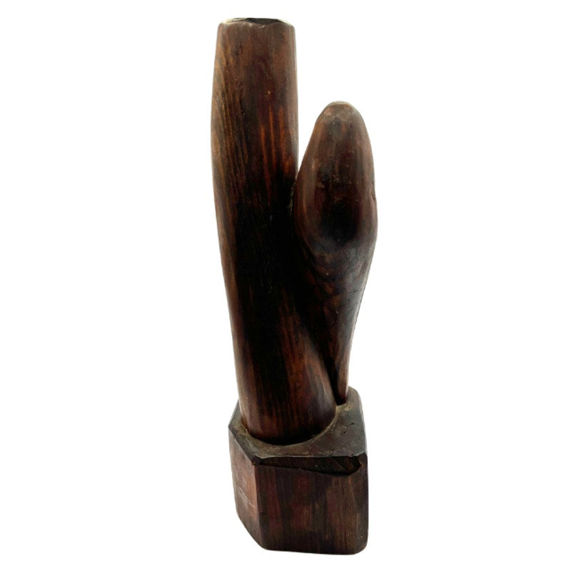 Vintage Hand Carved Wooden Sculpture Intertwined Embracing Figures Dark Wood