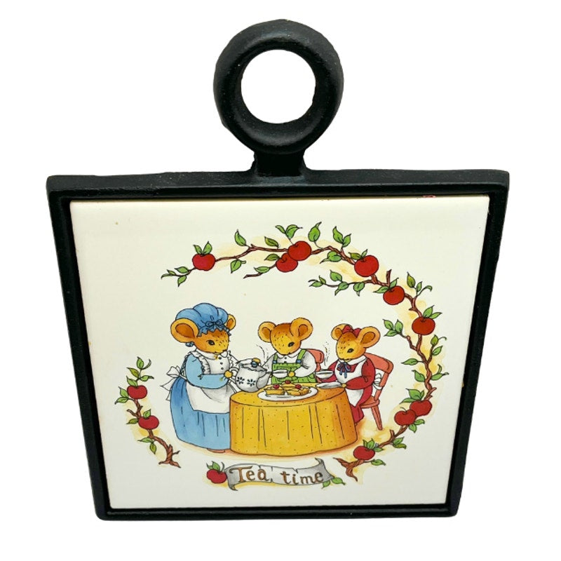 Vintage Tea Time Ceramic Tile Cast Iron Trivet by Studio Nova
