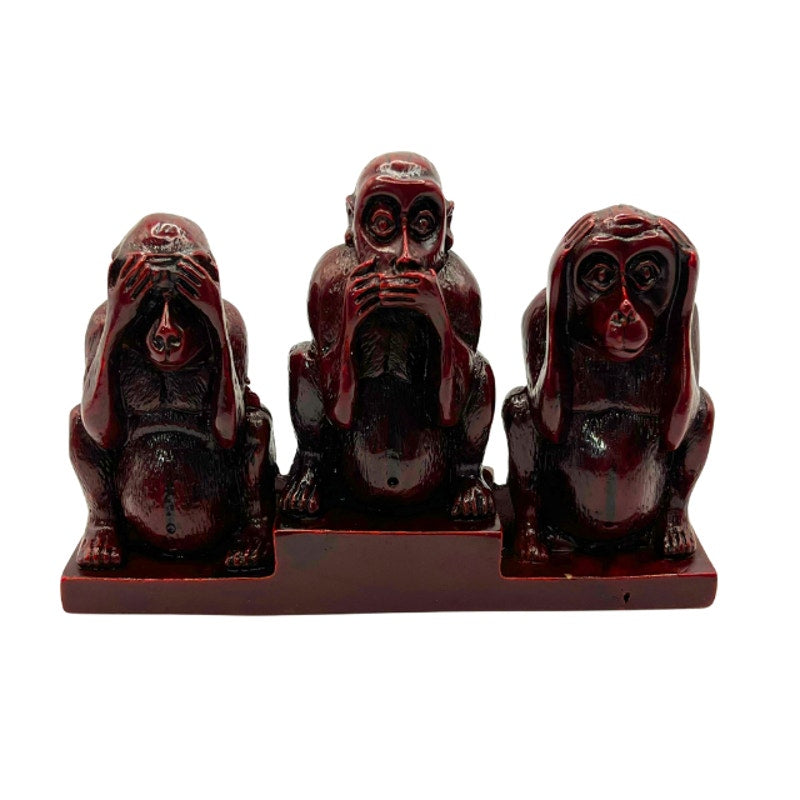 Vintage Chinese Wise Monkeys Carved Cinnabar Lacquer Figural Desk Piece Figurine