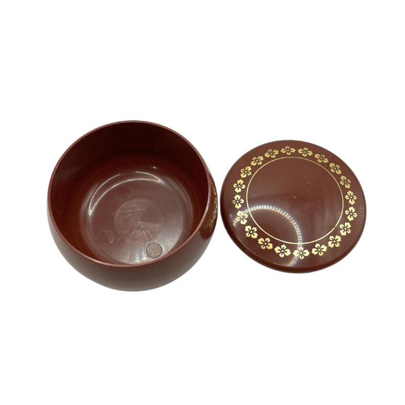 Vintage Japanese Lacquerware Lidded Container Cherry Blossom Bowl