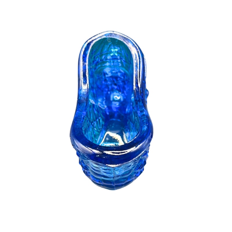 LE Smith Blue Glass Slipper Shoe Daisy Button UV Glow Vintage Figurine