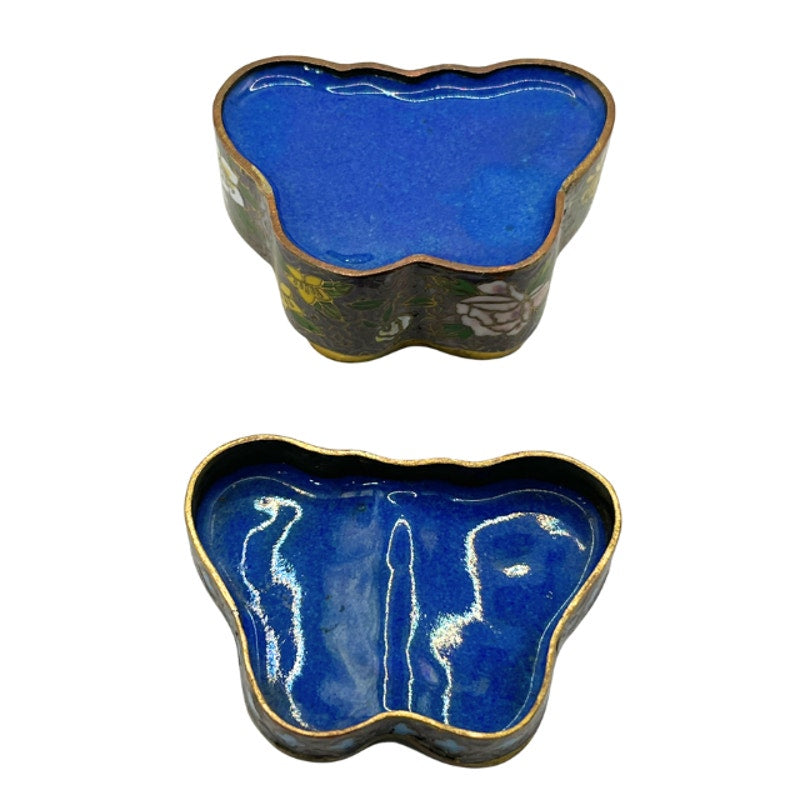 Vintage Chinese Cloisonne Enamel Butterfly Trinket Pill Box