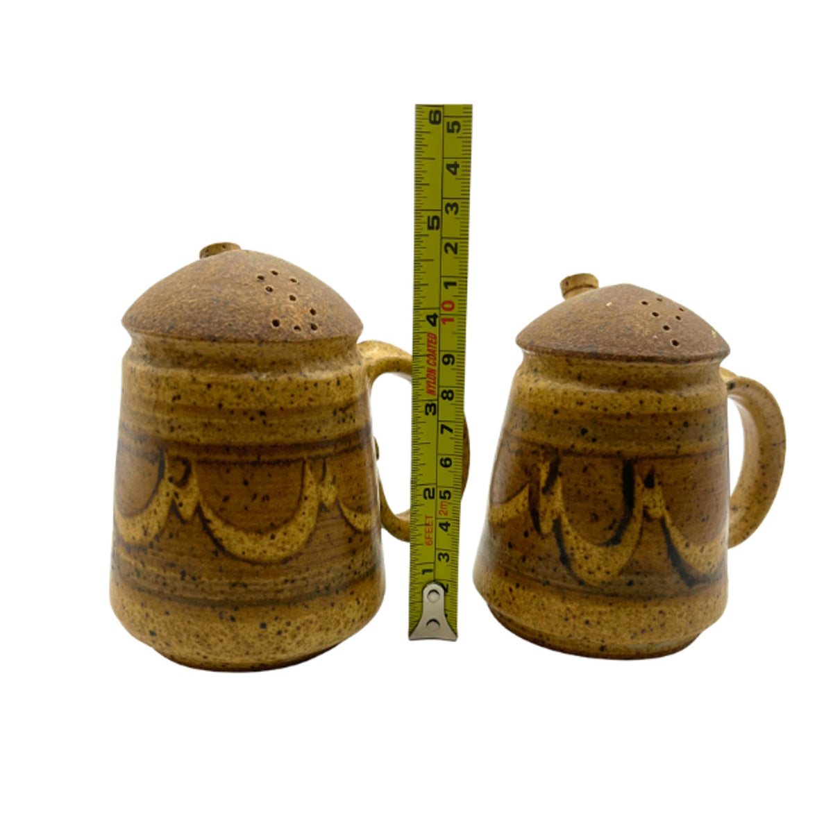 Vintage Signed Studio Pottery Salt and Pepper Shakers Sandstone Viking Style
