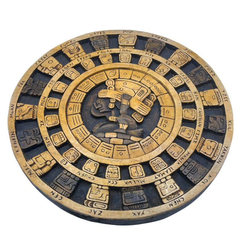 Vintage Hand Carved Wood Mayan Calendar Aztec Art Plaque