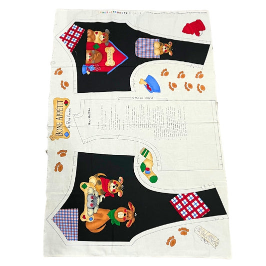 Vintage Bone Appetit Dog Cut and Sew Vest Timeless Treasures Fabric Panel