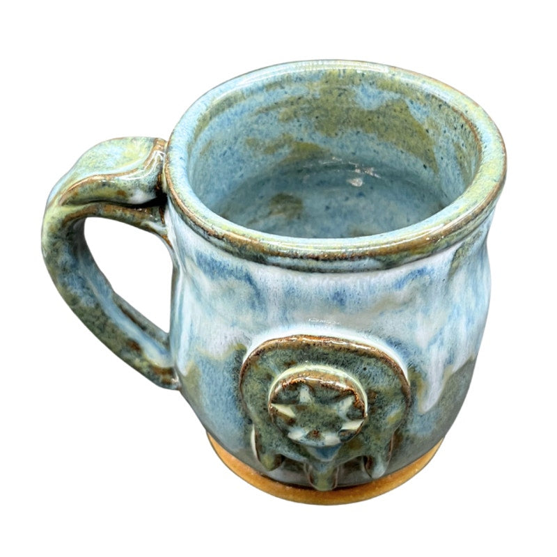 Urban Dirt Life Hand Thrown Studio Pottery Mug Blue Drip Glaze Signed Art Mug
