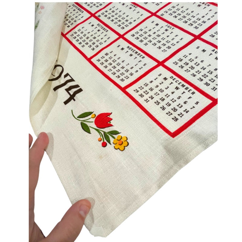 Vintage 1974 Spice Rack Calendar Tea Towel Herb Kitchen Wall Hanging Linen
