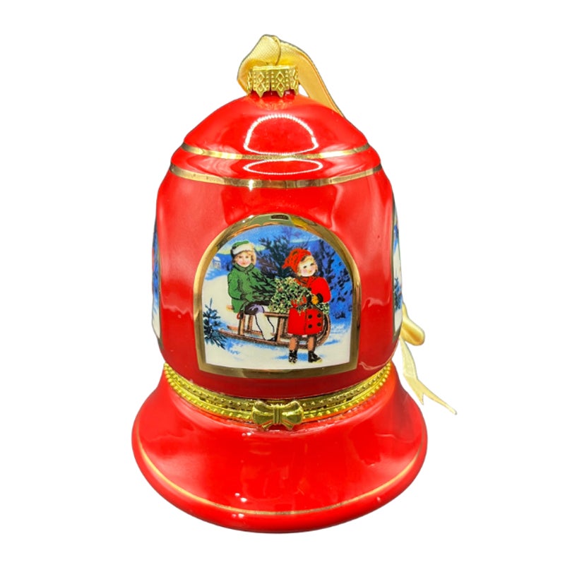 Mr. Christmas Vintage Porcelain Musical Bell Ornament Hinged Trinket Box