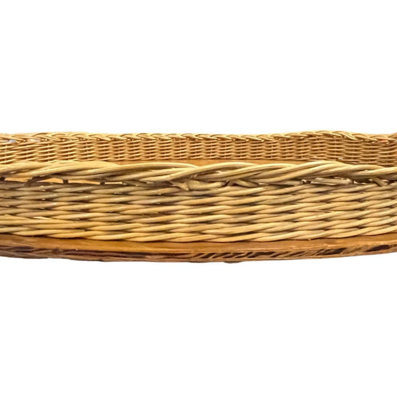 Vintage Oval Wooden Serving Tray Wicker Border Folk Art Rooster Farmhouse
