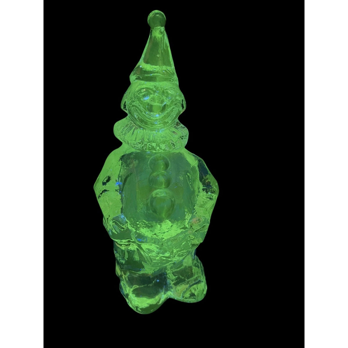 Vintage Pukeberg Sweden Art Glass Clown Paperweight Clear Manganese UV Glow