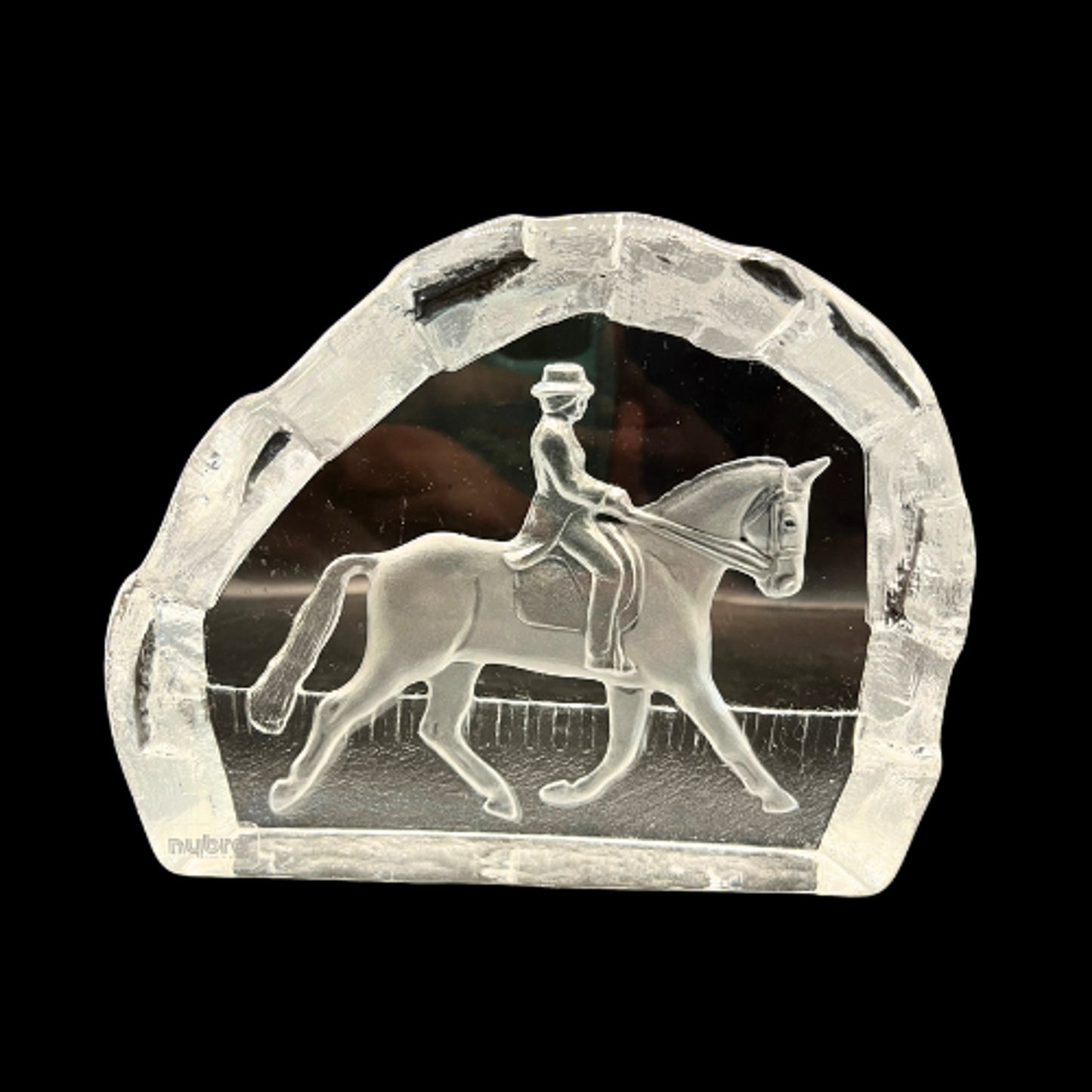 NYBRO Sweden Crystal Equestrian Horse English Rider Iceberg Paperweight Signed
