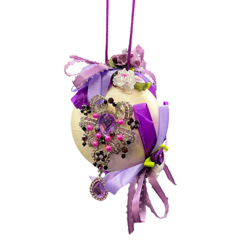 Vintage 1990s Handmade Jeweled Christmas Ornaments Set of 4 Satin Rhinestone