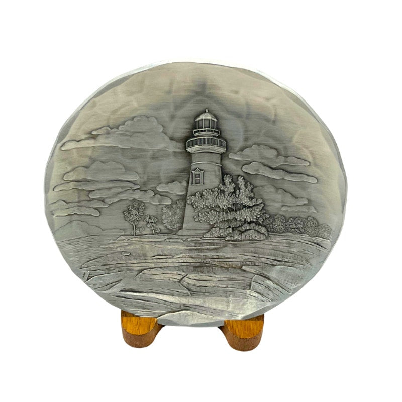 Vintage Wendell August Forge Aluminum Lighthouse Plaque Marblehead OH 4.5" with Stand