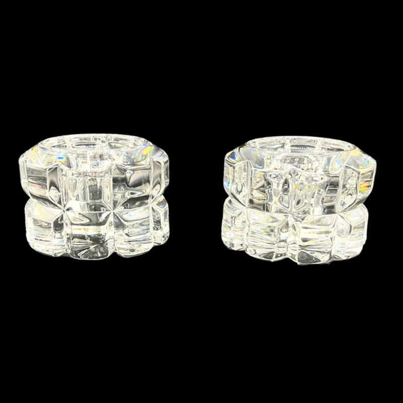 Godinger Clear Crystal Glass Diamante Tapered Candle Votive Holder Pair Set of 2