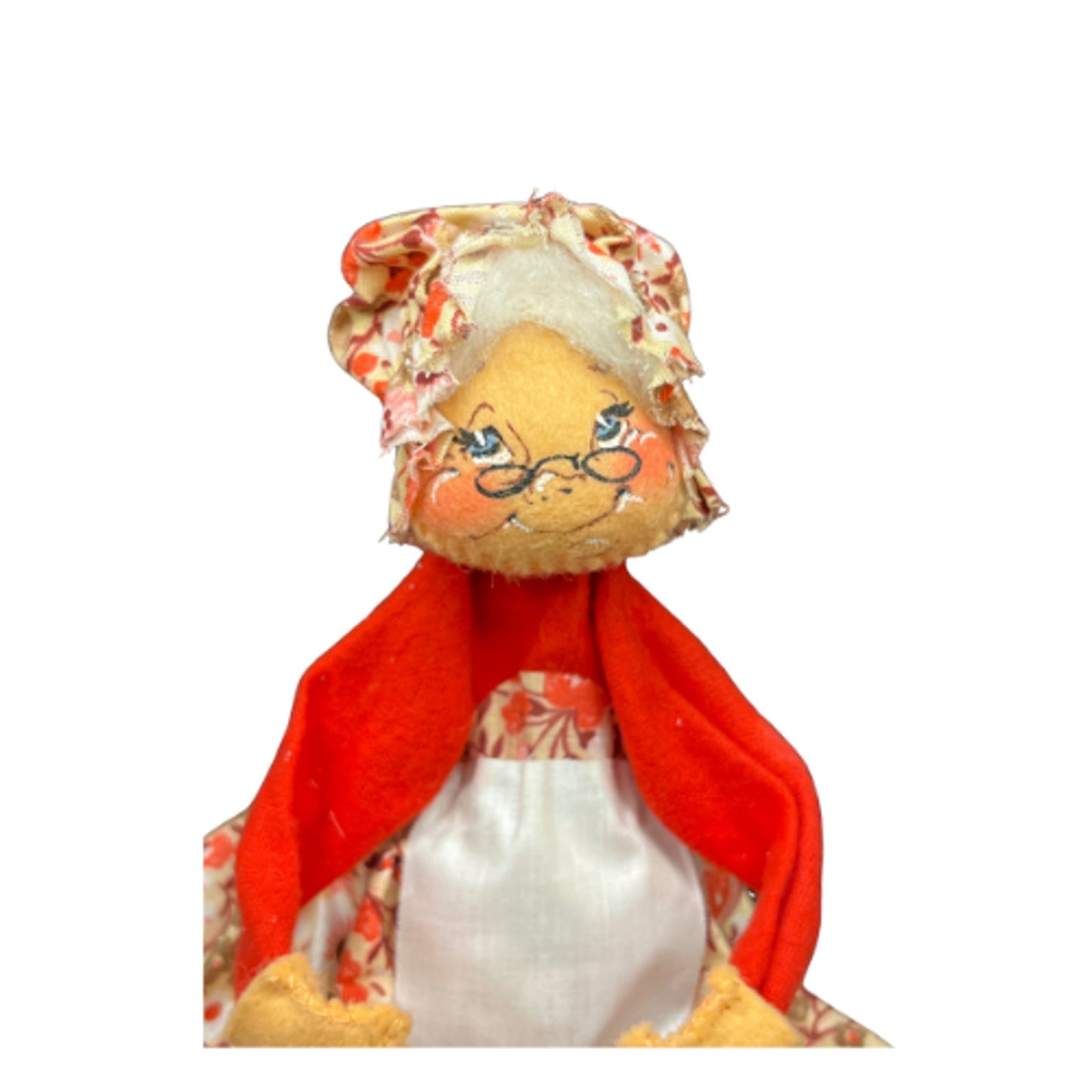 Annalee Mobilitee 1971 Mrs Claus Granny Doll Floral Dress Bonnet