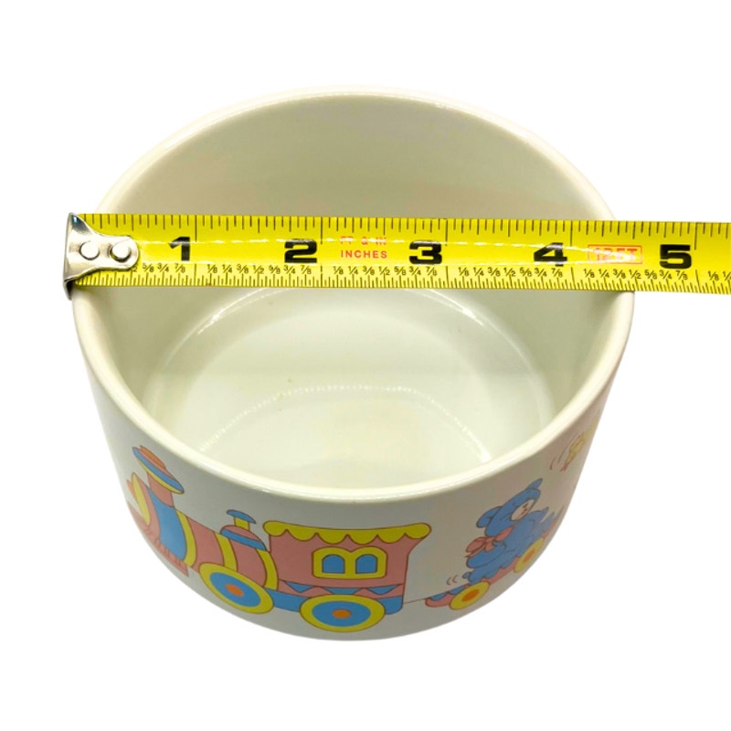 Vintage 1988 CMC Ceramic Baby Cereal Bowl Train Teddy Bear ABC Korea