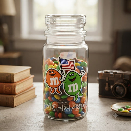 1984 Olympic Games Of Los Angeles M&M's Chocolate 8" Glass Candy Jar With Lid