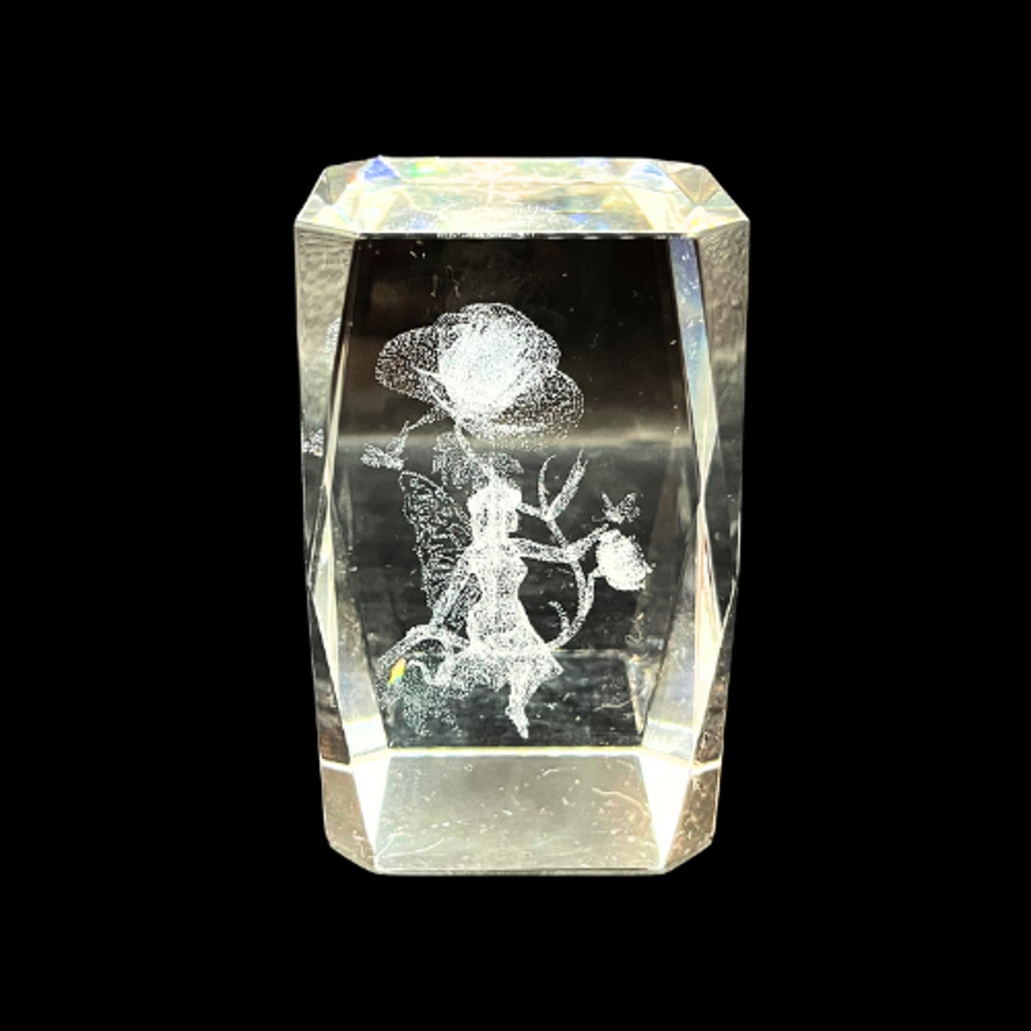 Vintage 3D Laser Etched Crystal Fairy Glass Paperweight Prism