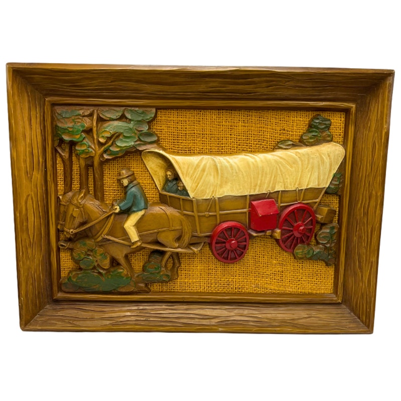 Vintage Syroco 3D Covered Wagon Wall Plaque