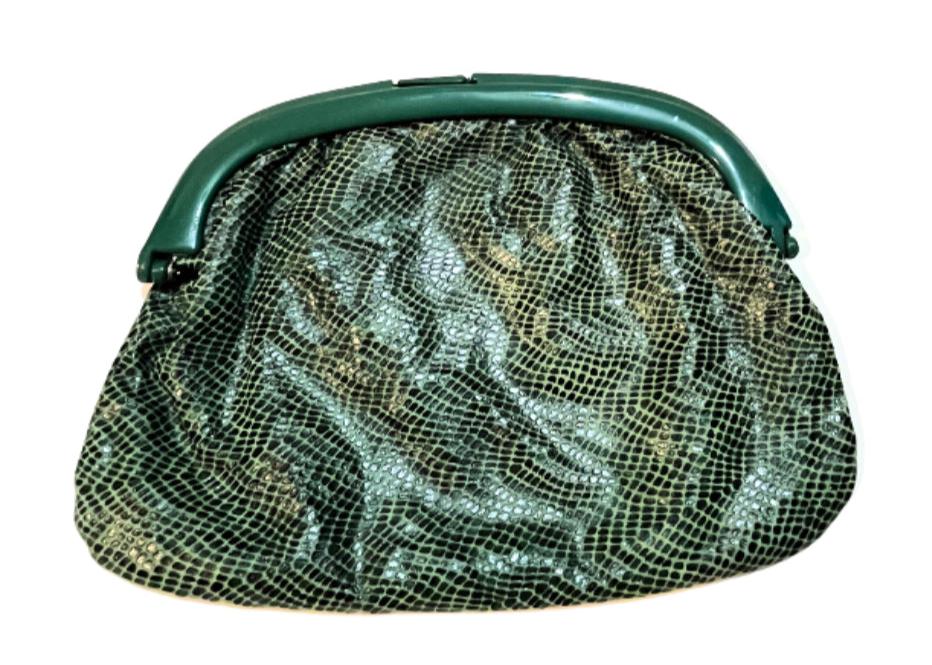 Vintage Italian Style Dark Green Reptilian Clutch Forest Green