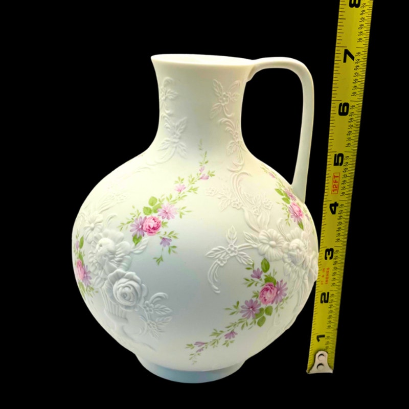 Vintage Kaiser W. Germany Porcelain Bisque Monaco Pitcher Vase Relief Floral