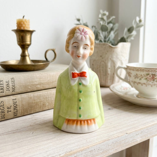 Vintage Japan Hand Painted Porcelain Girl Lady Head Bell Cottagecore Decor