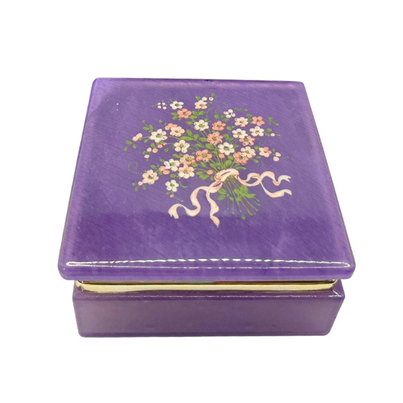 Vintage Himark Alabaster Keepsake Box Pink Floral Italy