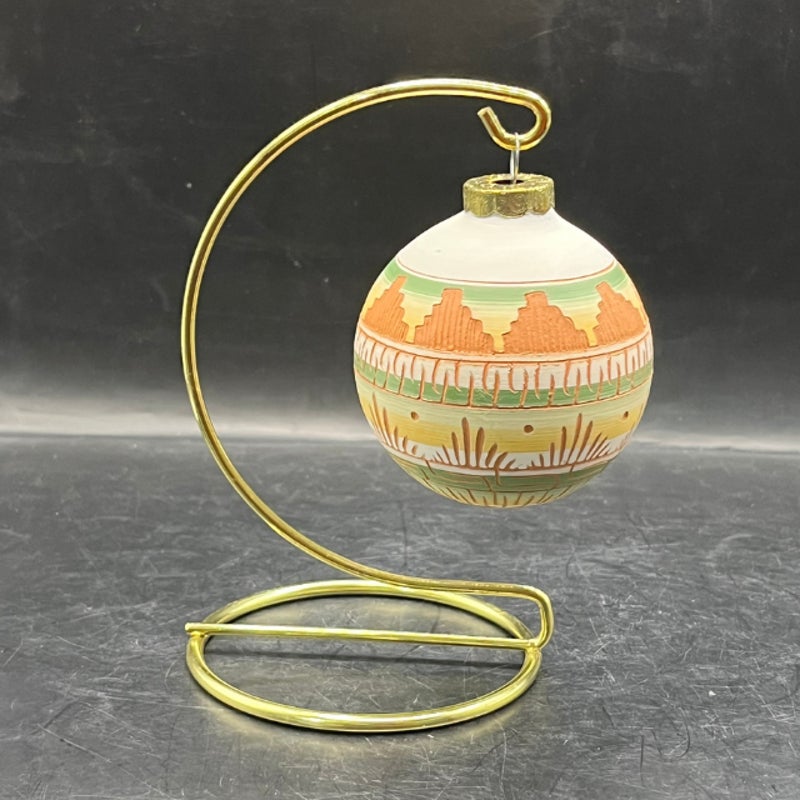 Navajo Pottery Christmas Ornament Sgraffito Etched Signed M. Grey Native Art
