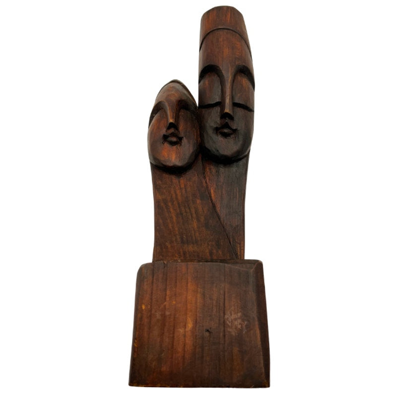 Vintage Hand Carved Wooden Sculpture Intertwined Embracing Figures Dark Wood