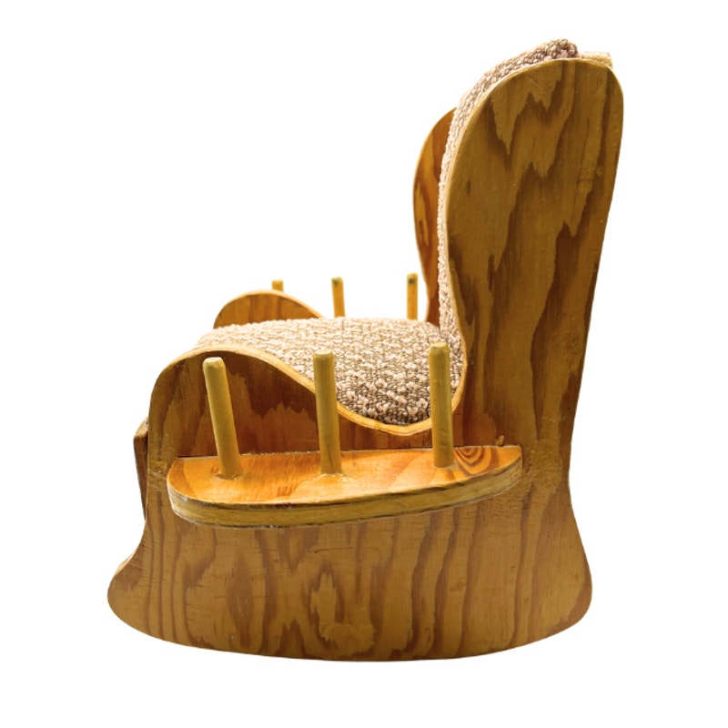 Vintage Miniature Wooden Sewing Rocking Chair Pincushion with Thread Holders
