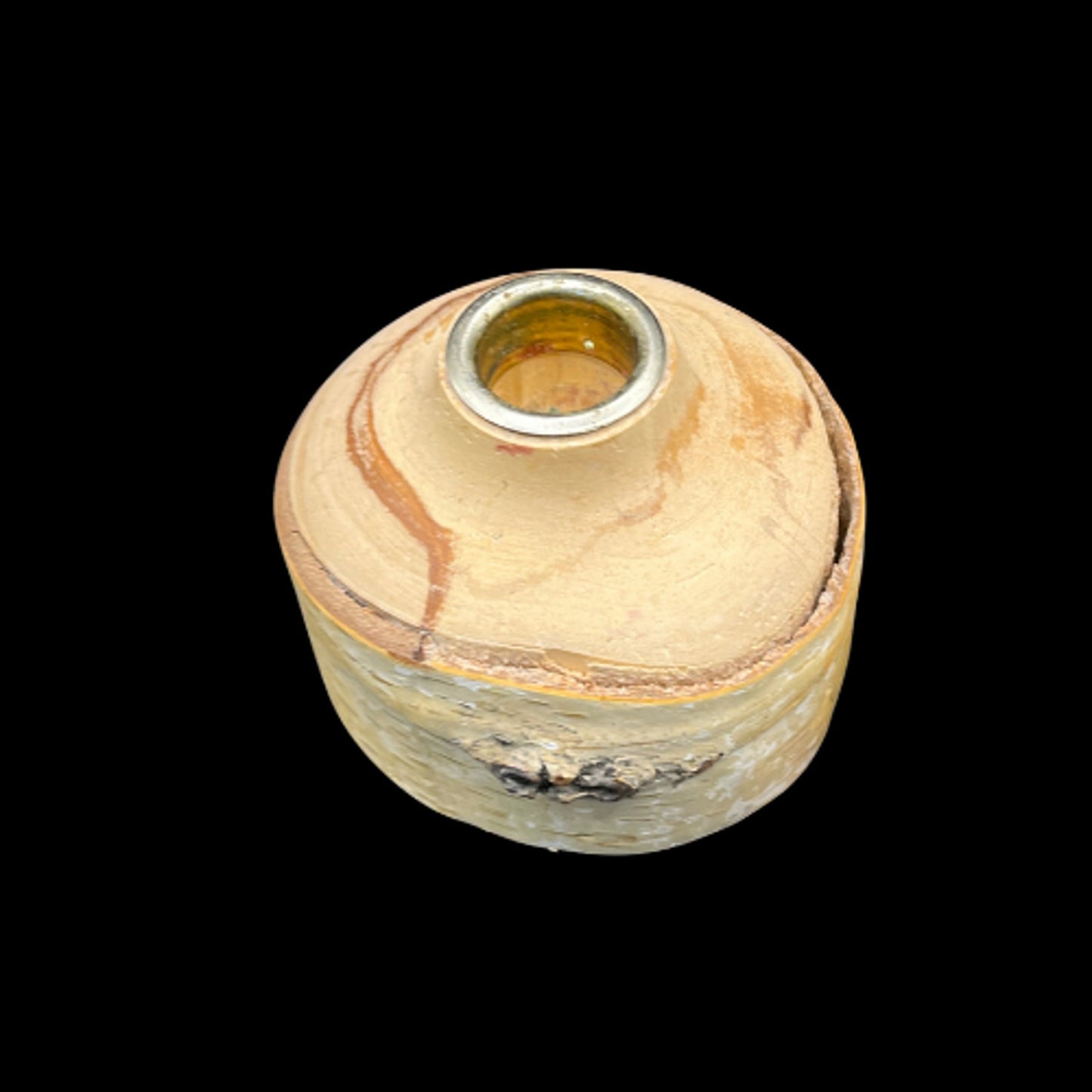 Set of Two Birch  Wood Taper Candle Holders With Metal Lining