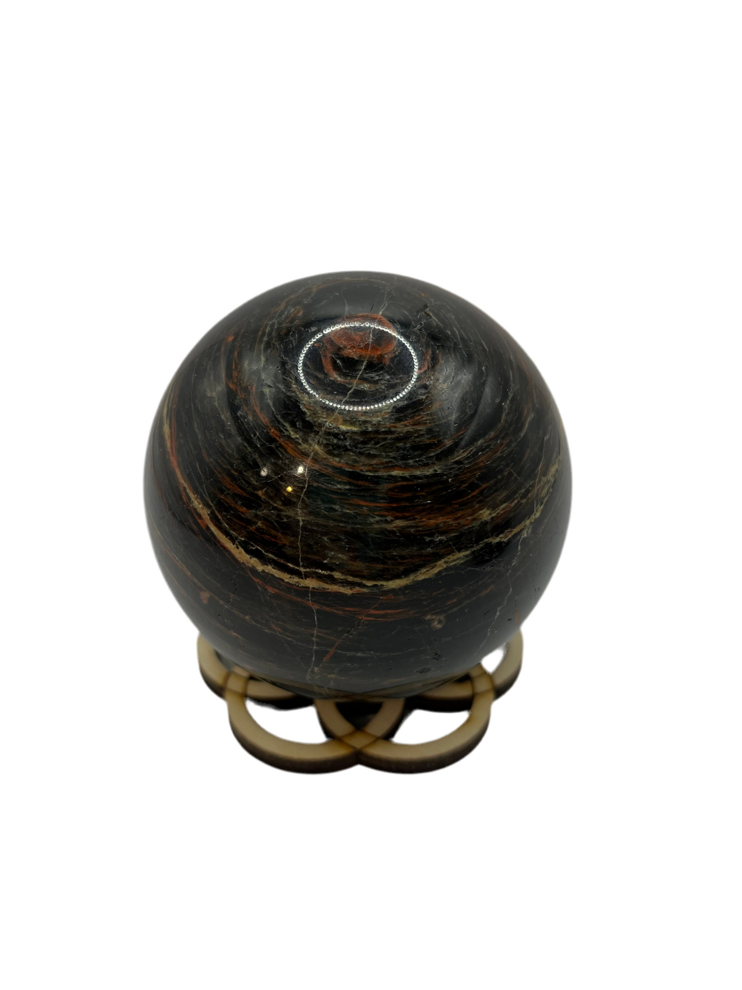 Black Moonstone Crystal Sphere 9" Circumference with Sphere Stand