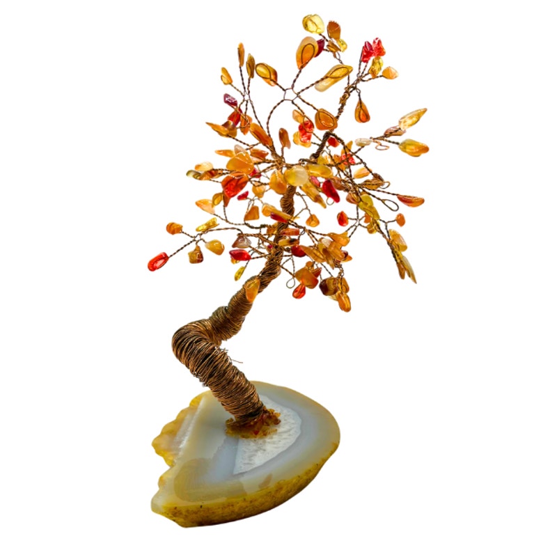 Vintage Gemstone Chalcedony  Tree of Life Copper Wire Geode Base