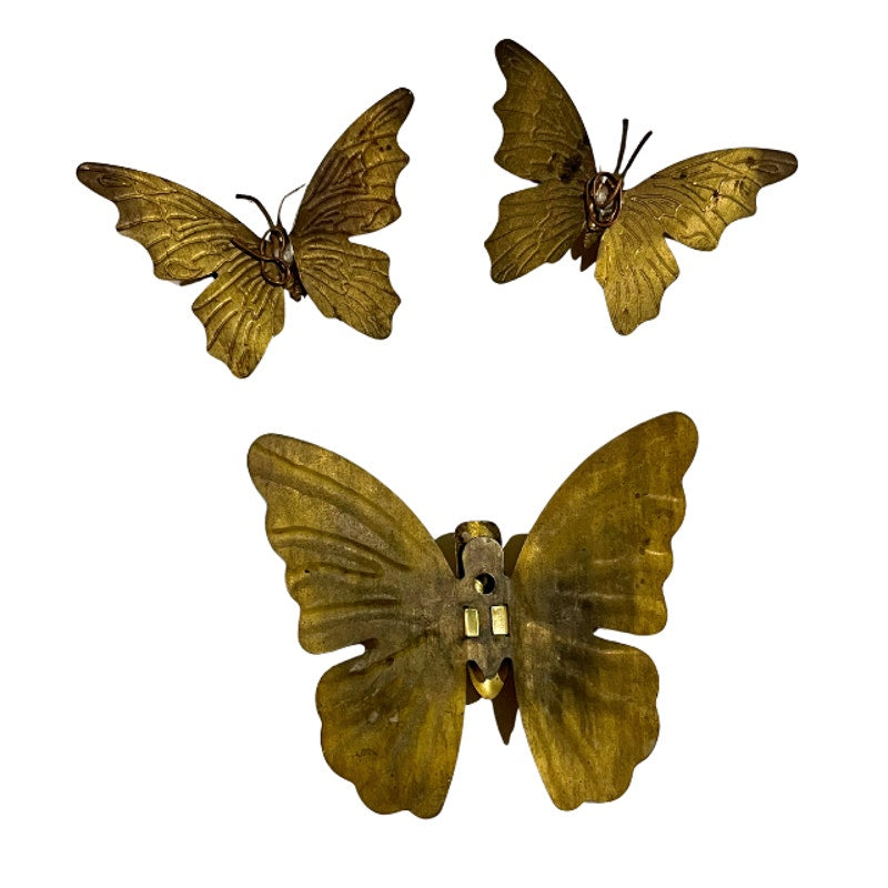 Vintage MCM Brass Metal Butterfly Wall Hangings Set of 5